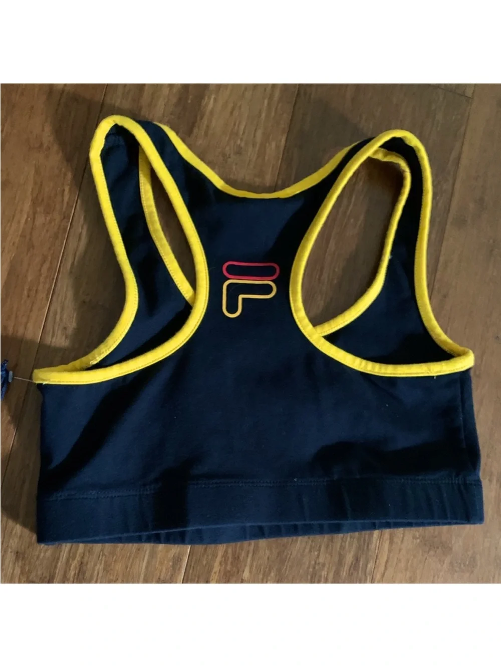 NWT FILA Rebeca Racerback Crop Top Bra Yellow Black Logo Cotton Sports Bralette